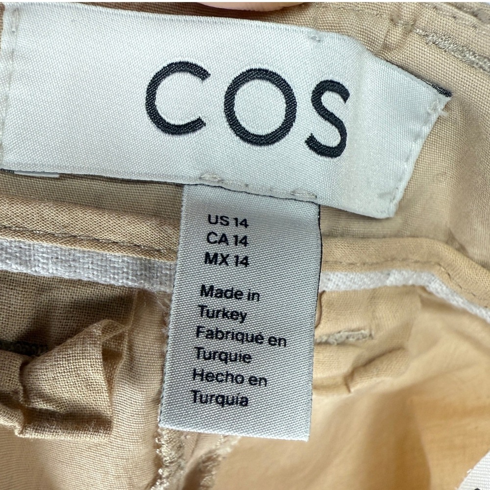 COS Light Beigeβ High Rise Tapered Cotton Chino Pants Size 14 - Picture 3 of 6